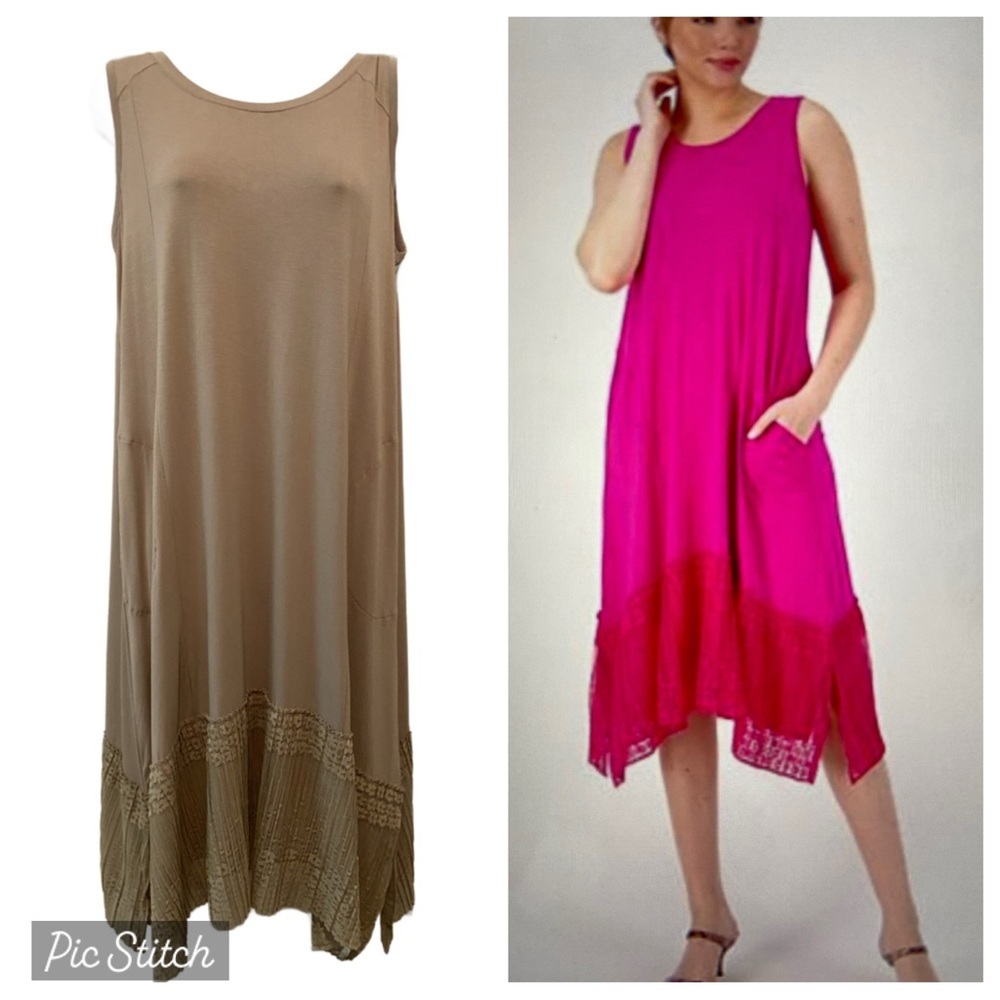 LOGO by Lori Goldstein Rayon 230 Dress Broomstick Lace Cobblestone Small Petite